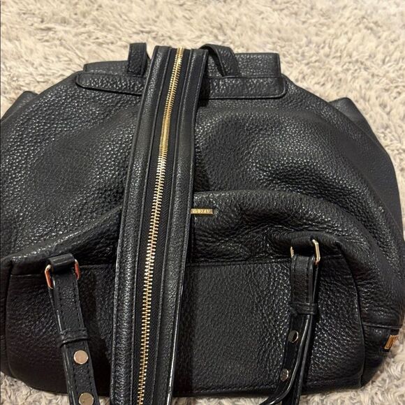 Rebecca Minkoff Black Leather Backpack with Gold Zippers - Picture 4 of 5